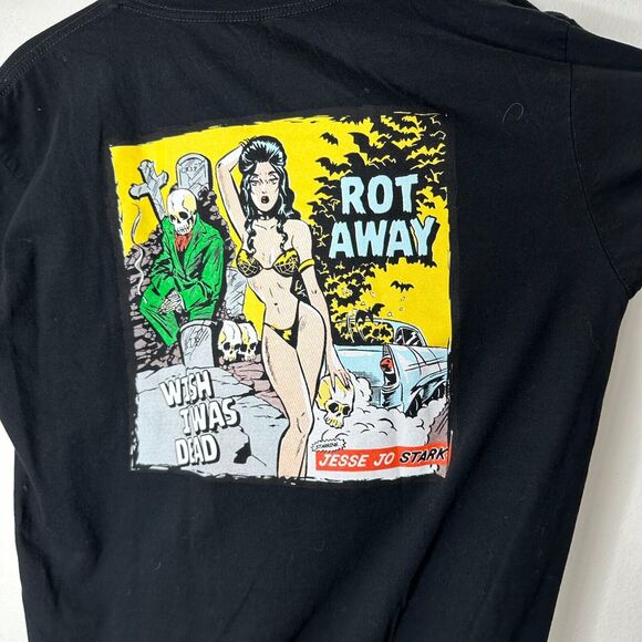 NWOT Jesse Jo Stark Black Short Sleeve Rot Away Wish I Was Dead Graphic Tee L - Picture 7 of 11